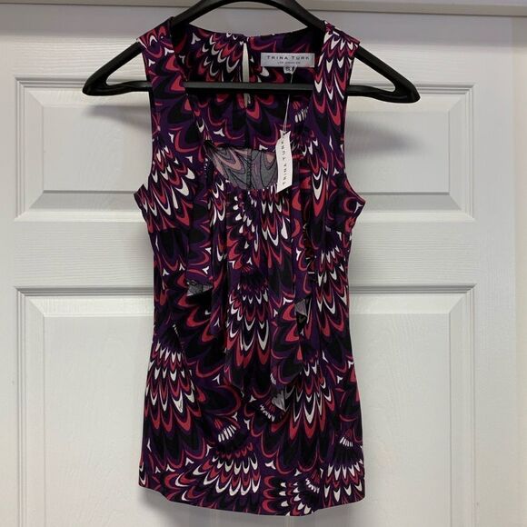 Trina Turk Silk Drop Ruffle Tank Top Blouse S NWT - Picture 1 of 5